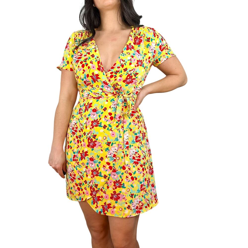 J. Crew Factory Yellow Floral Printed Wrap Dress
